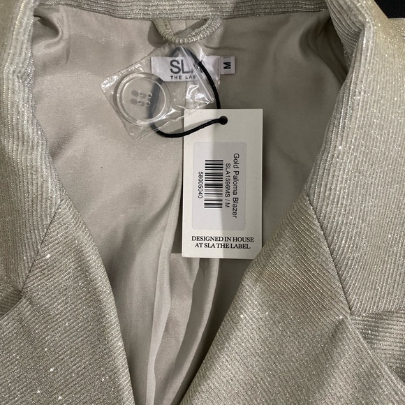 SLA The Label New Paloma Blazer Gold Glitter Medium Oversized Tailored Party - Picture 11 of 17